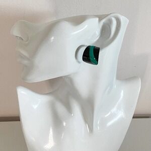 VTG 80's Metal Black Green Hoop Earrings